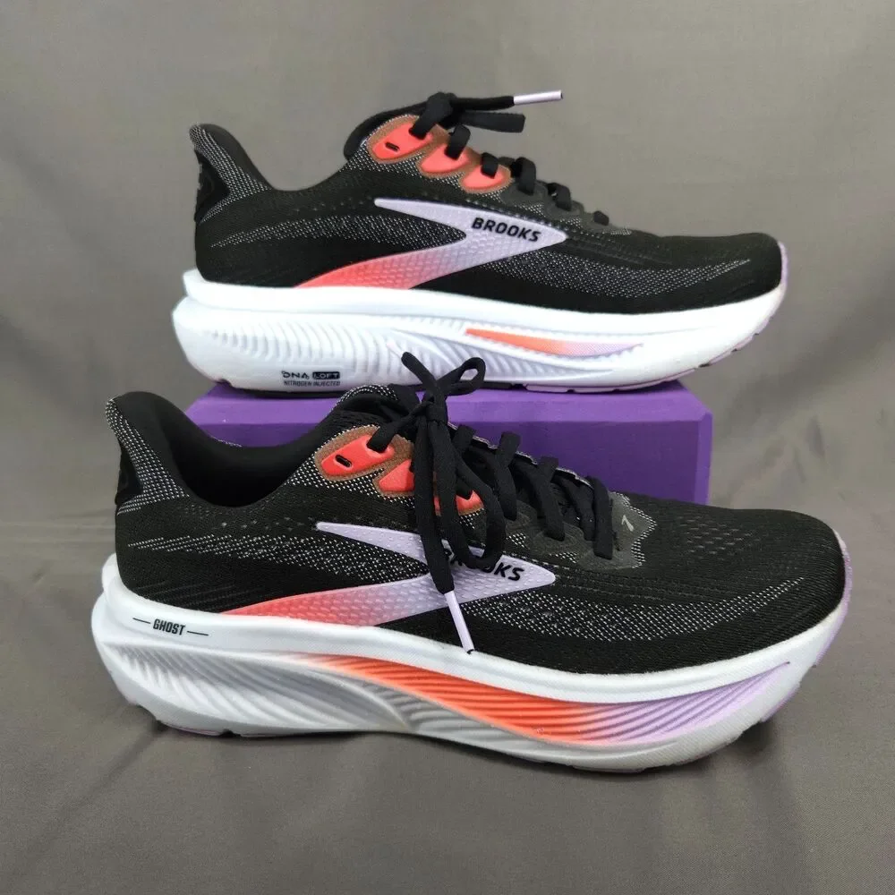 Brooks Ghost 17 Shoes Women Size 8 Black/Purple/Coral Running